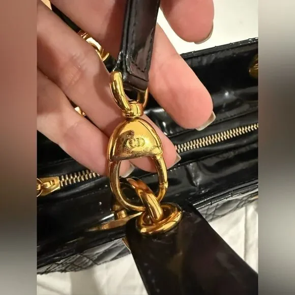 Christian Dior Vintage Medium Lady Dior Black Patent Cannage Bag Gold Hardware - Picture 11 of 14